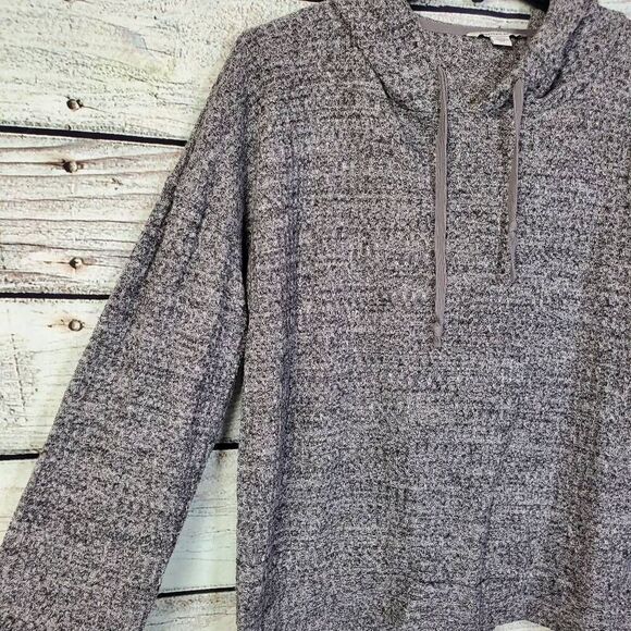 American Eagle Hoodie Sweater M Gray Soft Knit Long Sleeve Drawstring Cowl Neck - Picture 2 of 7